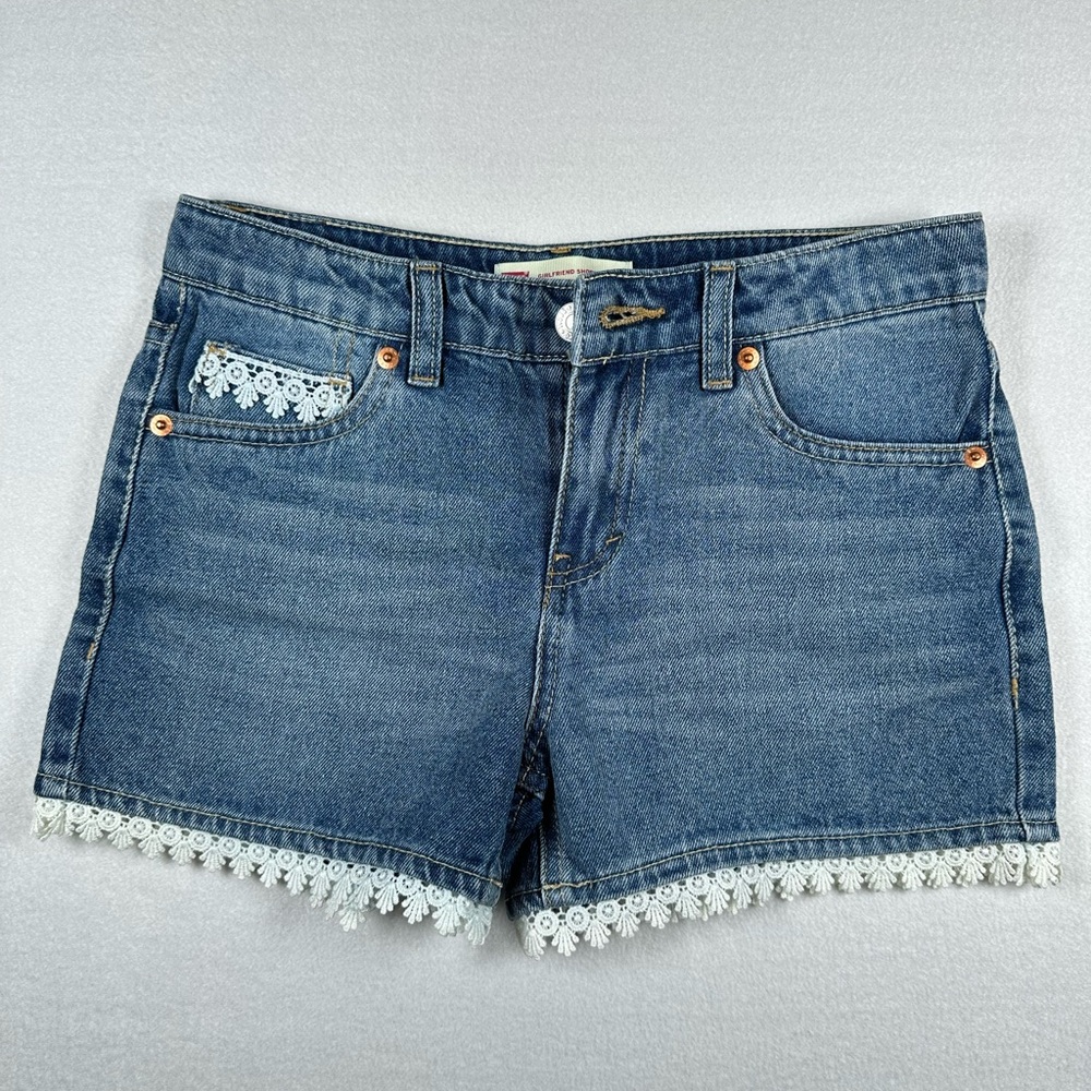 Levis Girls Crochet Trim Girlfriend Denim Shorty Shorts Size 14
